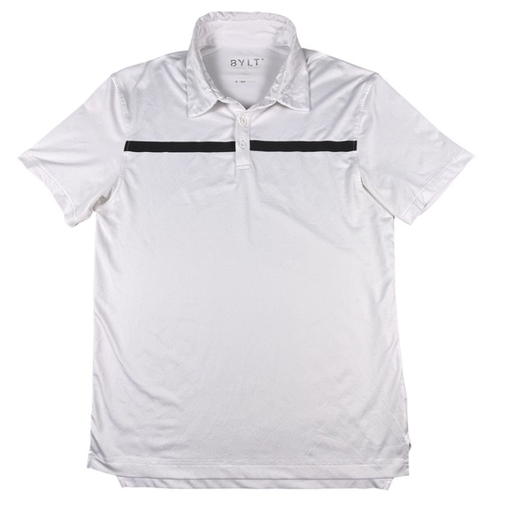 BYLT Other - BYLT‎ Polo Shirt Mens Large White Black Stripe Short Sleeve Performance Stretch